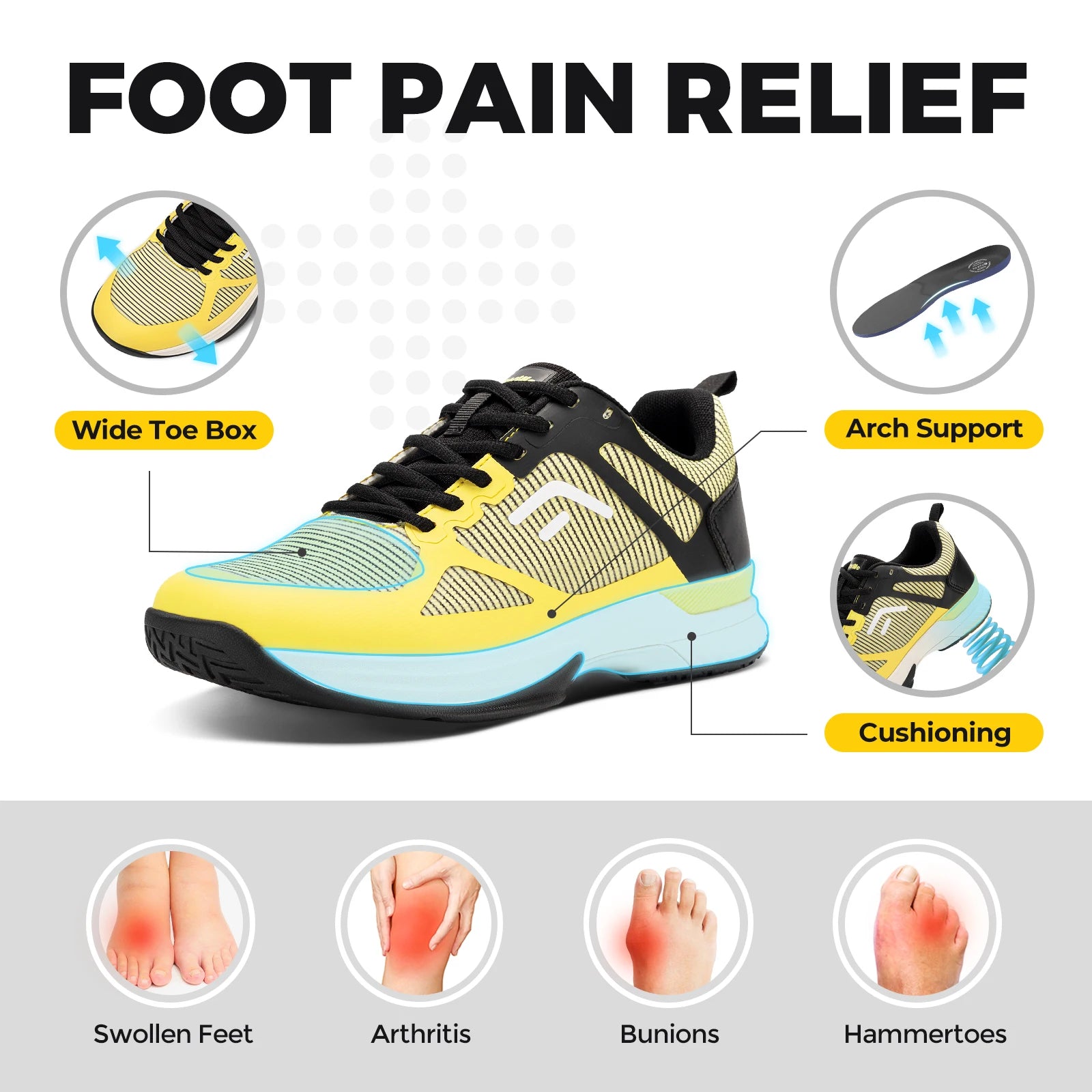FitVille Pickleball – Zapatillas Anchas para Hombre con Soporte de Arco